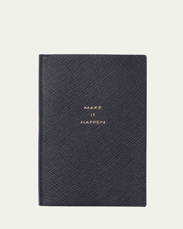 "Make It Happen" Panama Leather Pocket Notebook, Navy